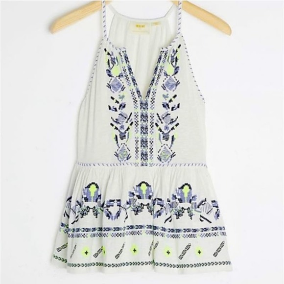 Anthropologie Tops - Anthropologie Maeve Neela White Blue Embroidered Babydoll Tank Top size XS